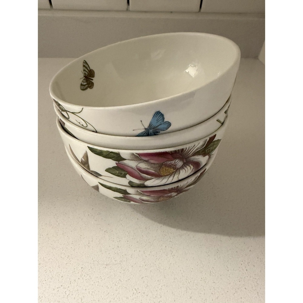 Portmeirion Botanic Hummingbird 6" Cereal soup Bowl lot of 4 Bowls